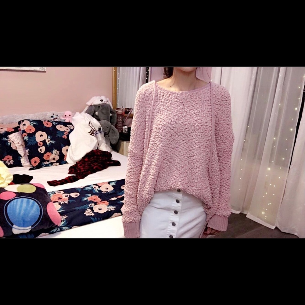 pink popcorn sweater